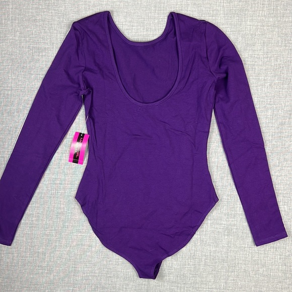 Material Girl Purple & White Stripe Leotard Bodysuit Juniors Size Medium - Picture 6 of 6